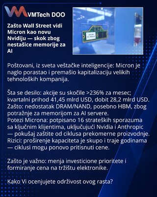 Zašto Wall Street vidi Micron kao novu Nvidiju — skok zbog nestašice memorije za AI