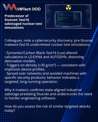 Предшественник Stuxnet: fast16 саботировал симуляции ядерных испытаний