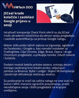 JSCeal koristi ukradene kolačiće za pristup Google sesijama