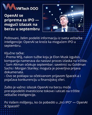 OpenAI se priprema za IPO — mogući izlazak na berzu u septembru