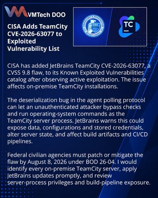 CISA предупредила об активных атаках через критическую уязвимость TeamCity