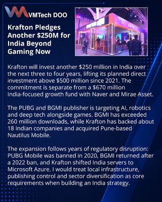 Krafton направит ещё $250 млн в индийские ИИ, робототехнику и игры