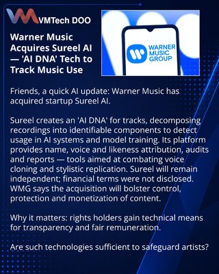 Warner Music купила Sureel AI — технологию «AI DNA» для отслеживания использования музыки