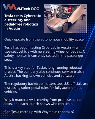 Tesla вывела Cybercab на тесты: роботакси без руля и педалей в Остине