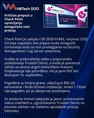 Check Point zakrpio kritičan propust u upravljačkim serverima