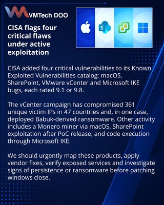 CISA upozorava na aktivne napade na macOS, SharePoint i vCenter