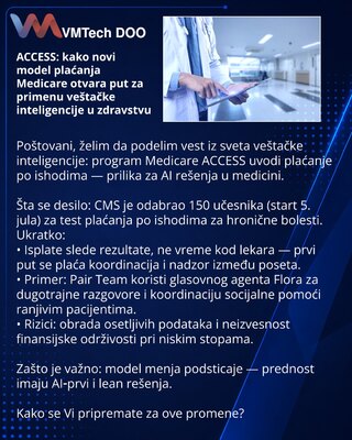 ACCESS: kako novi model plaćanja Medicare otvara put za primenu veštačke inteligencije u zdravstvu