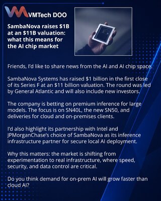 SambaNova привлекла $1 млрд при оценке $11 млрд: что это значит для рынка AI-чипов