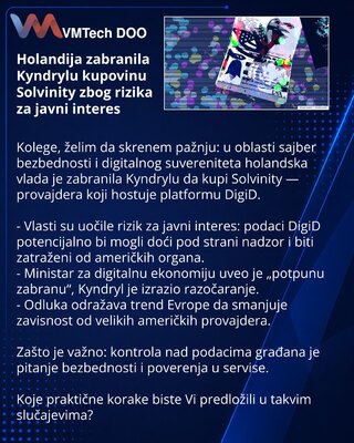Holandija zabranila Kyndrylu kupovinu Solvinity zbog rizika za javni interes