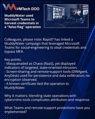 MuddyWater used Microsoft Teams to harvest credentials in a "false‑flag" operation