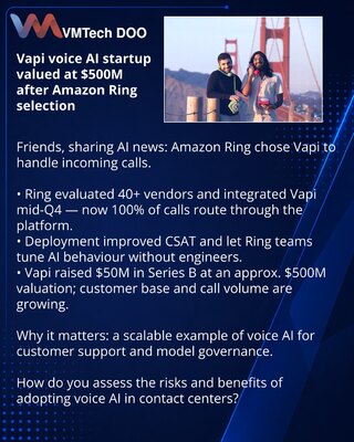 Стартап голосового ИИ Vapi оценён в $500 млн после выбора Amazon Ring
