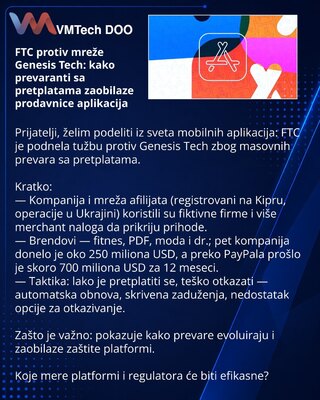 FTC protiv mreže Genesis Tech: kako prevaranti sa pretplatama zaobilaze prodavnice aplikacija