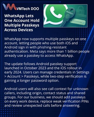 WhatsApp expands multi-device passkeys and account protections