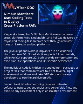 Nimbus Manticore koristi lažne programerske testove za RAT napade