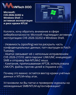 Microsoft: CVE-2026-32202 u Windows Shell — aktivna eksploatacija i rizik krađe NTLM