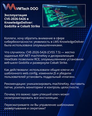Эксплуатация CVE-2026-5426 в KnowledgeDeliver: Godzilla и Cobalt Strike