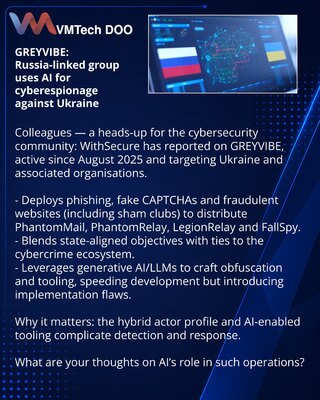 GREYVIBE: российско-связанная группа использует ИИ для кибершпионажа против Украины
