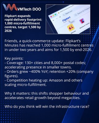 Flipkart expands rapid-delivery footprint: 1,000 micro-fulfillment centres, target 1,500 by 2026