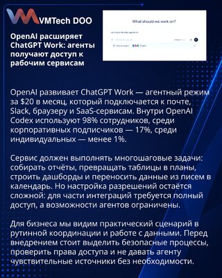 OpenAI развивает ChatGPT Work для автоматизации офисных задач