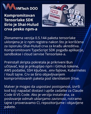 Tensorlake SDK kompromitovan kroz Shai-Hulud napad na npm