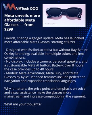 Meta представила более доступные умные очки Meta Glasses — от $299