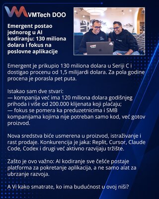 Emergent postao jednorog u AI kodiranju: 130 miliona dolara i fokus na poslovne aplikacije