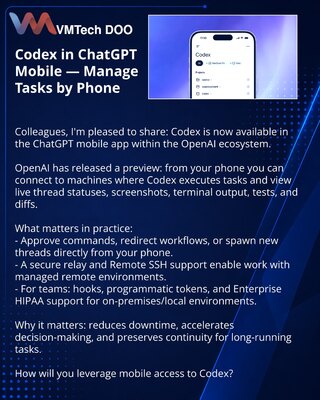 Codex теперь в мобильном ChatGPT — контроль задач с телефона