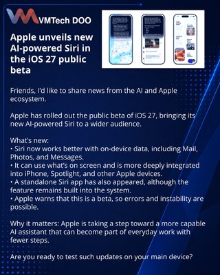 Apple je predstavila novu Siri sa veštačkom inteligencijom za sve u javnoj beta verziji iOS 27