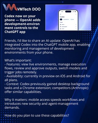 Codex na telefonu — OpenAI dodala upravljanje razvojnim okruženjima u aplikaciji ChatGPT