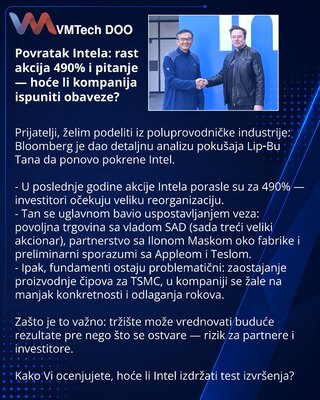 Povratak Intela: rast akcija 490% i pitanje — hoće li kompanija ispuniti obaveze?