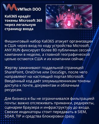 Kali365 использует вход Microsoft по коду устройства для кражи облачных токенов