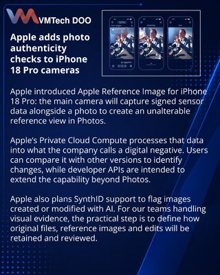 Apple представила проверку подлинности фото для iPhone 18 Pro