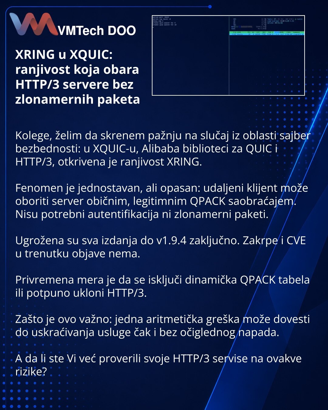 XRING u XQUIC: ranjivost koja obara HTTP/3 servere bez zlonamernih paketa