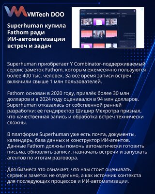 Superhuman приобретает Fathom для автоматизации работы по итогам встреч