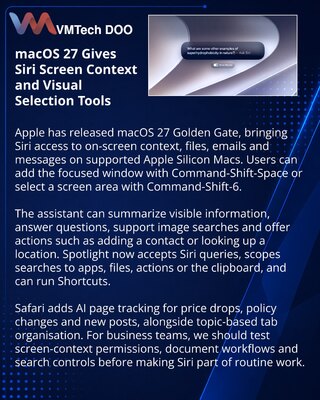 macOS 27 Golden Gate получила Siri с доступом к контексту экрана