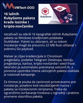 StubMaker preko lažnih RubyGems paketa krade podatke sa Windowsa
