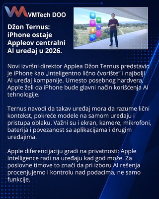 Apple pozicionira iPhone kao centralni uređaj za veštačku inteligenciju