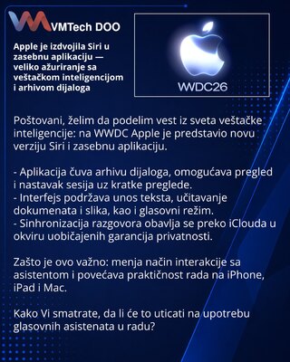 Apple je izdvojila Siri u zasebnu aplikaciju — veliko ažuriranje sa veštačkom inteligencijom i arhivom dijaloga