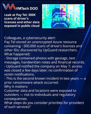 Leak at Pay Tel: 300K scans of driver’s licenses and other data exposed in public cloud