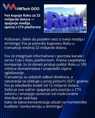 Fox покупает Roku за $22 млрд — объединение медиа, спорта и платформы CTV