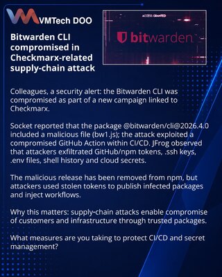 Bitwarden CLI kompromitovan u kampanji napada lanca snabdevanja povezanom s Checkmarx