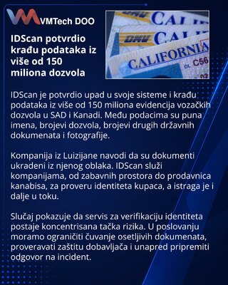 IDScan potvrdio krađu podataka iz više od 150 miliona dozvola