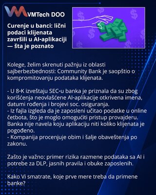 Curenje u banci: lični podaci klijenata završili u AI‑aplikaciji — šta je poznato