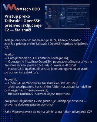 Pristup preko Tailscale i OpenSSH preživeo isključenje C2 — šta znači