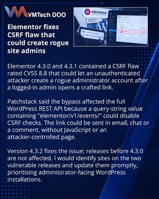 Elementor patches CSRF bug enabling WordPress administrator takeover