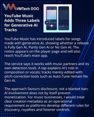 YouTube Music introduces labels for generative AI songs