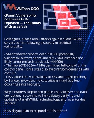 cPanel: уязвимость продолжает эксплуатироваться — тысячи сайтов под угрозой
