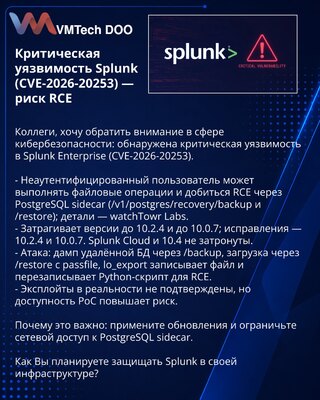 Kritična ranjivost Splunk (CVE-2026-20253) — rizik RCE