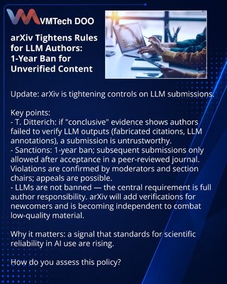 ArXiv pooštrava pravila za autore LLM: godina zabrane za neproveren sadržaj