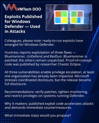 Опубликованы эксплойты для Windows Defender — используются в атаках